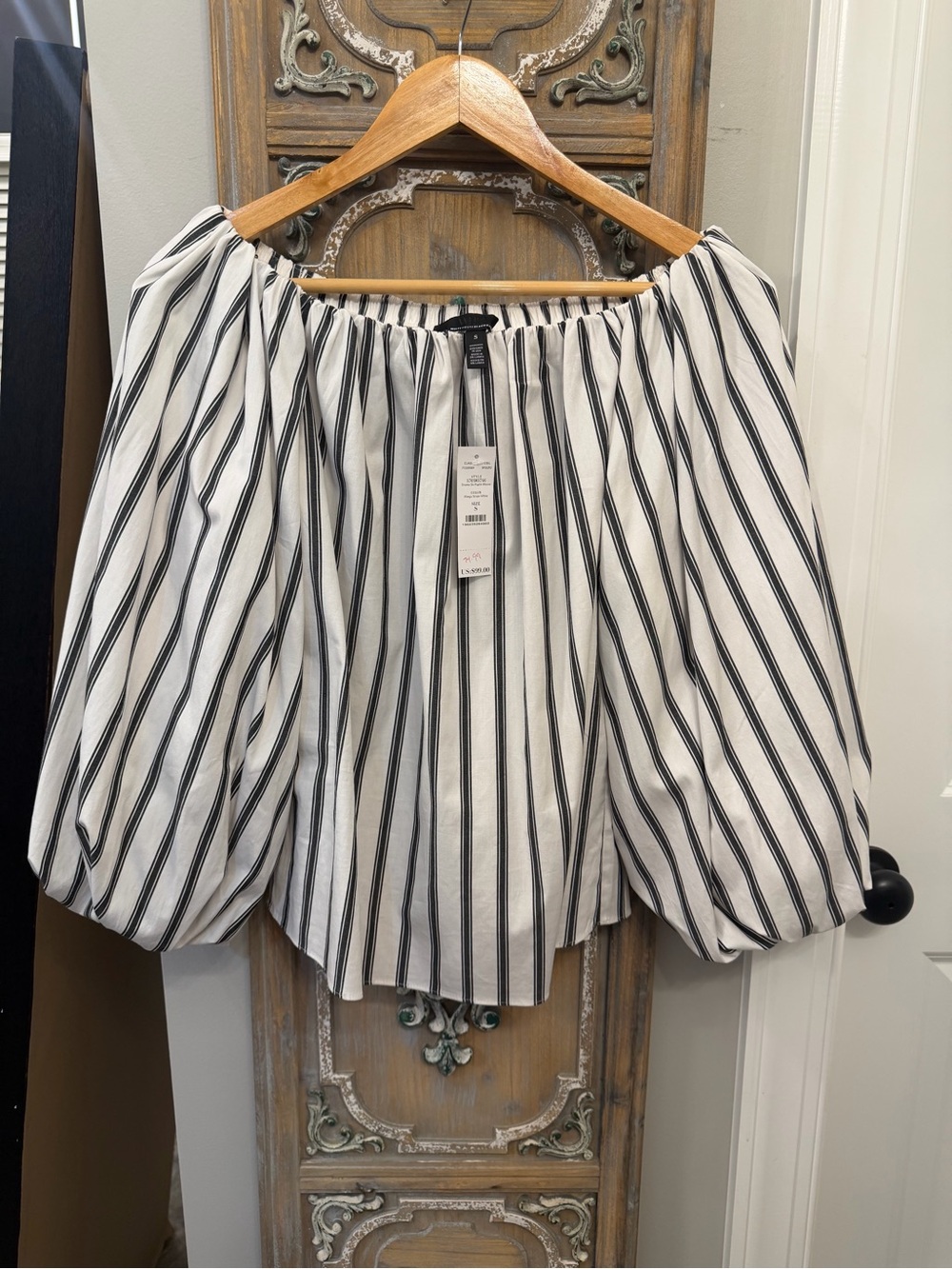 White House Black Market Black & White Striped Off-Shoulder Top